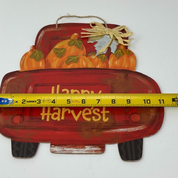 Happy Harvest Red Truck Pumpkin Wall Hanging Fall Autumn Farmhouse Decor Sign - Picture 4 of 7
